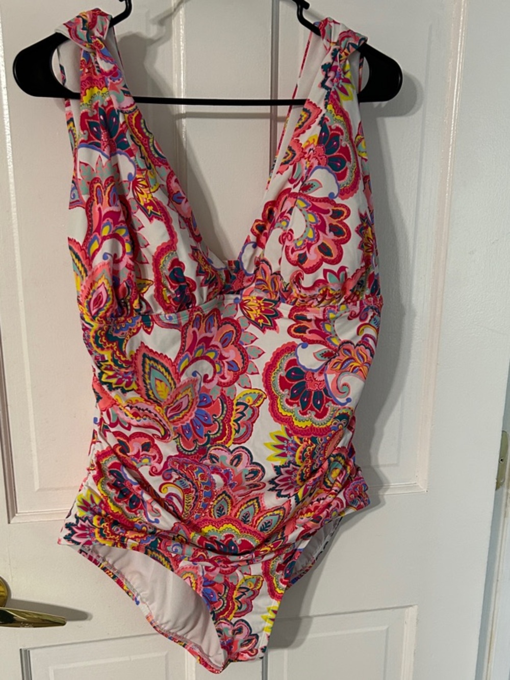 Time and Tru White One-Piece Swimsuit with Pink, Yellow and Blue Floral Print